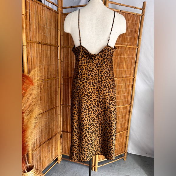 Leopard Animal Print Satin Midi Slip Dress Mob Wife Glam Party Medium - Picture 3 of 6